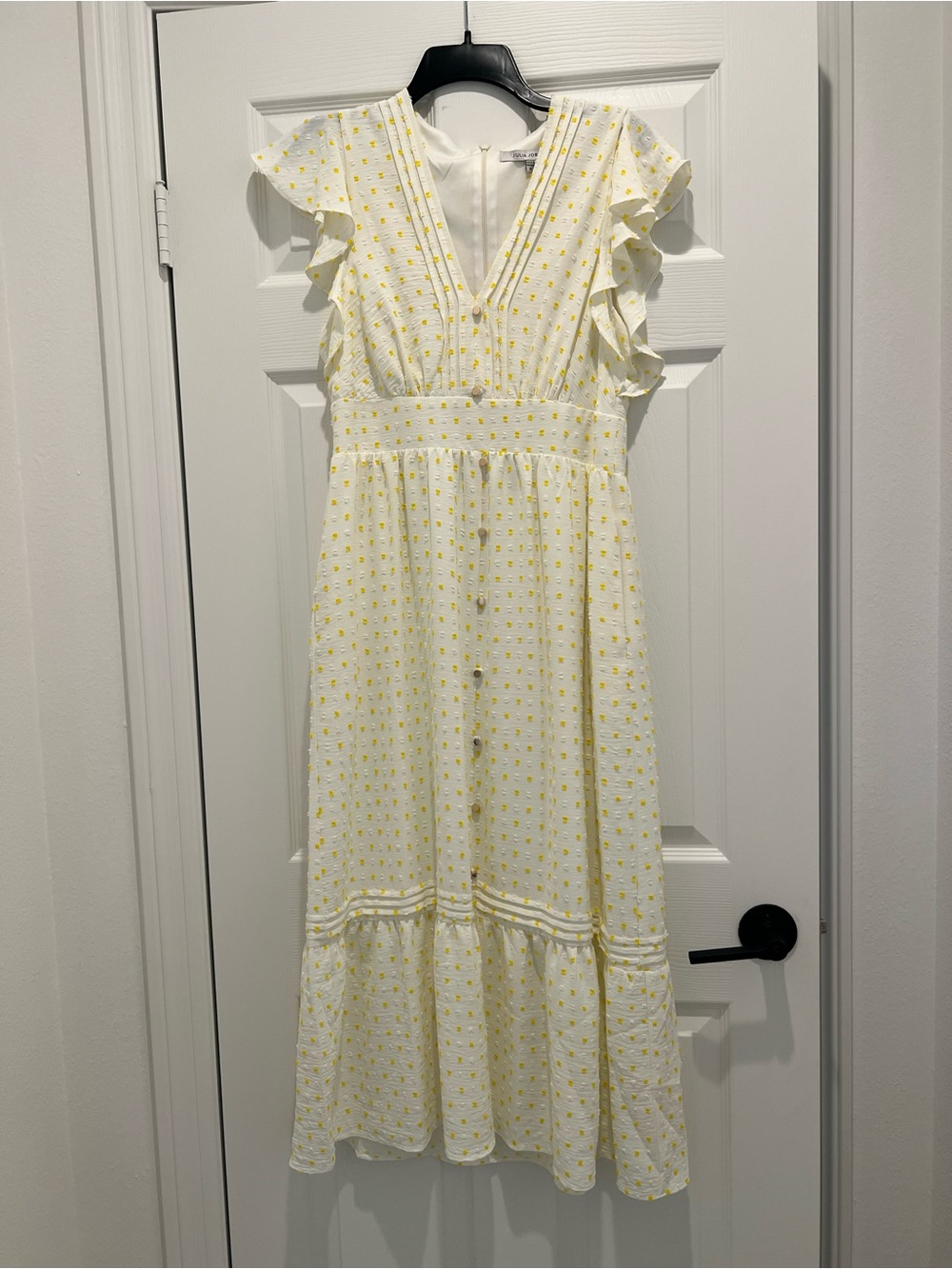 julia jordan White and Yellow Eyelet Button-Front Midi Dress